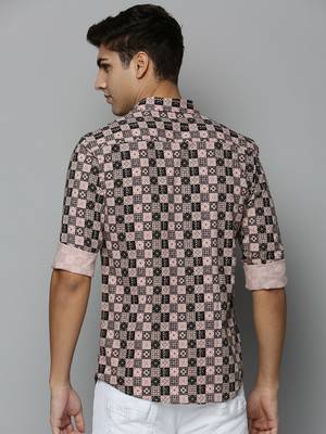 men's long sleeves geometric peach shirt 4