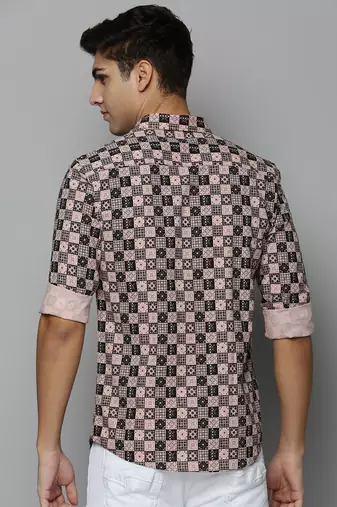 men's long sleeves geometric peach shirt