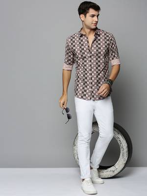 men's long sleeves geometric peach shirt 5