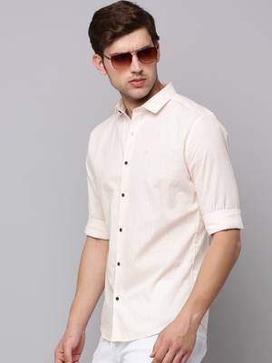 men's long sleeves geometric cream shirt 1