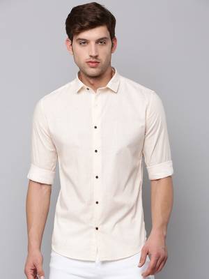 men's long sleeves geometric cream shirt 2