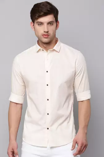 men's long sleeves geometric cream shirt