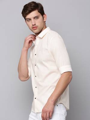 men's long sleeves geometric cream shirt 3