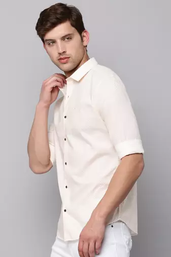 men's long sleeves geometric cream shirt