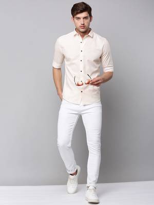 men's long sleeves geometric cream shirt 5