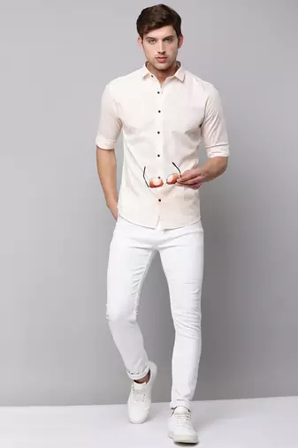 men's long sleeves geometric cream shirt
