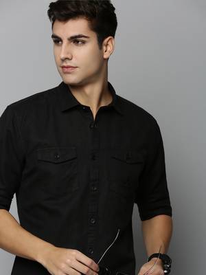 Showoff men's long sleeves solid black shirt 1