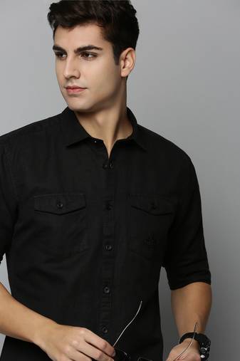 Showoff men's long sleeves solid black shirt