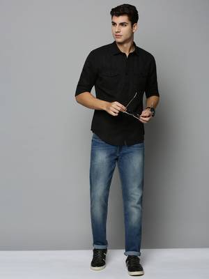 Showoff men's long sleeves solid black shirt 5