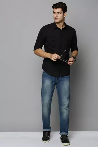 Showoff men's long sleeves solid black shirt