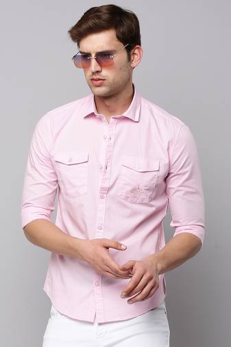 men's long sleeves solid pink shirt