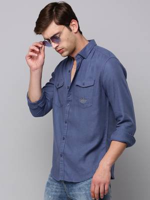 men's long sleeves solid navy blue shirt 1