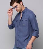 men's long sleeves solid navy blue shirt