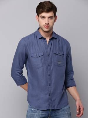 men's long sleeves solid navy blue shirt 2