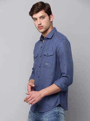 men's long sleeves solid navy blue shirt 3