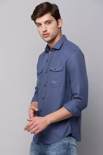 men's long sleeves solid navy blue shirt