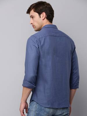 men's long sleeves solid navy blue shirt 4