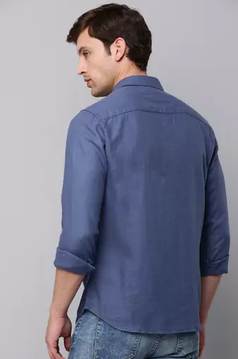 men's long sleeves solid navy blue shirt