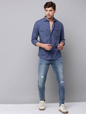 men's long sleeves solid navy blue shirt 5