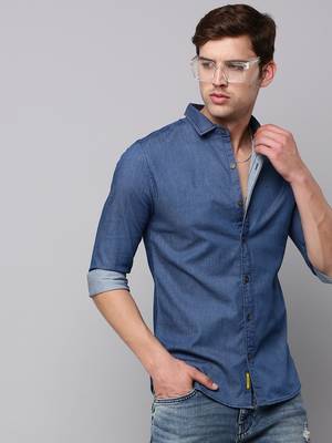 men's long sleeves solid navy blue shirt 1