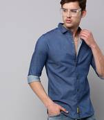 men's long sleeves solid navy blue shirt