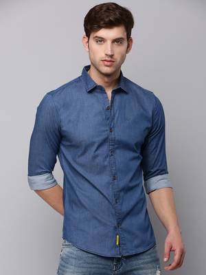 men's long sleeves solid navy blue shirt 2