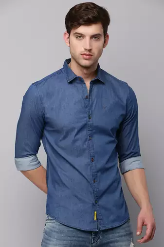 men's long sleeves solid navy blue shirt