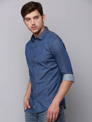men's long sleeves solid navy blue shirt 3
