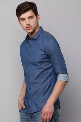 men's long sleeves solid navy blue shirt
