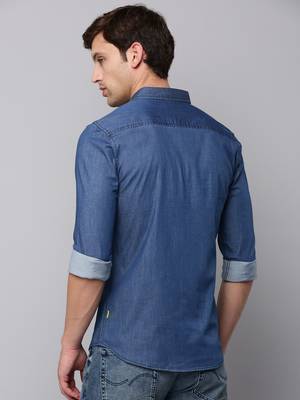 men's long sleeves solid navy blue shirt 4