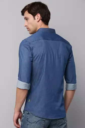 men's long sleeves solid navy blue shirt