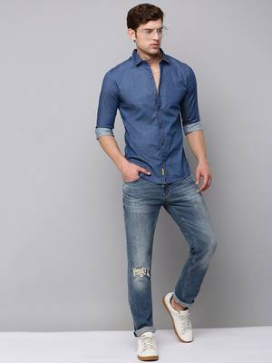 men's long sleeves solid navy blue shirt 5