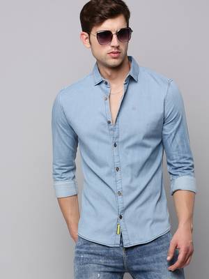 men's long sleeves solid blue shirt 1
