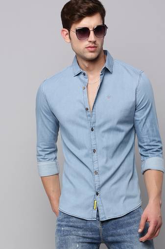 men's long sleeves solid blue shirt