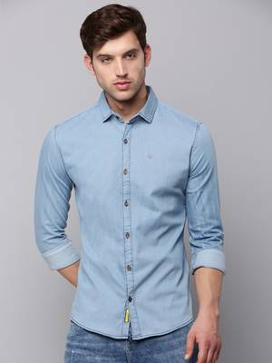 men's long sleeves solid blue shirt 2