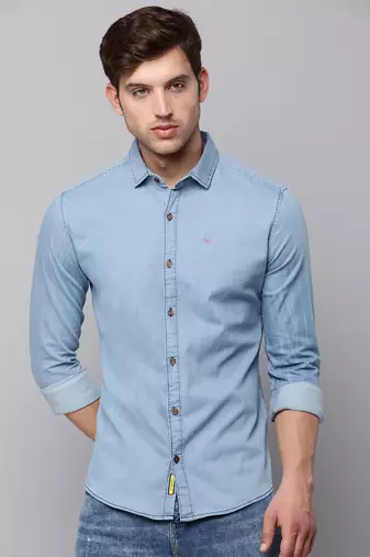 men's long sleeves solid blue shirt