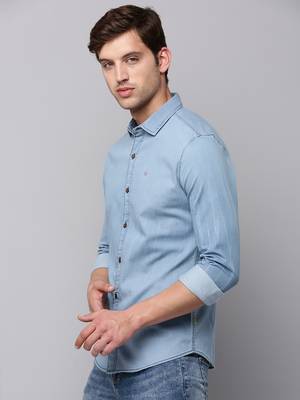men's long sleeves solid blue shirt 3