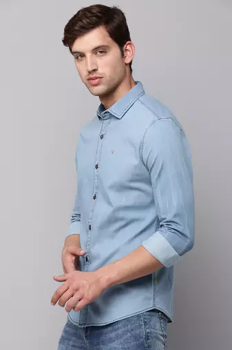 men's long sleeves solid blue shirt