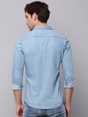 men's long sleeves solid blue shirt 4