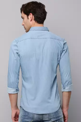 men's long sleeves solid blue shirt