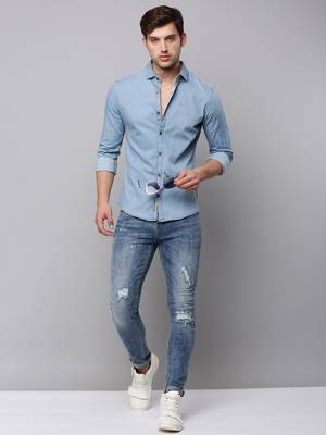 men's long sleeves solid blue shirt 5