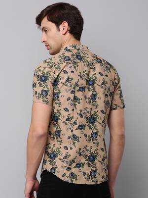 men's short sleeves floral tan shirt 4