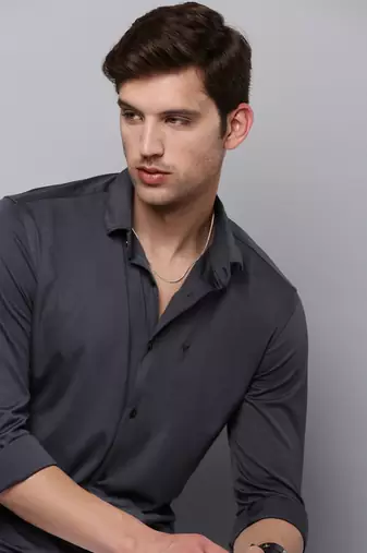 men's long sleeves solid grey shirt