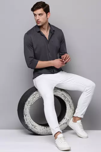 men's long sleeves solid grey shirt