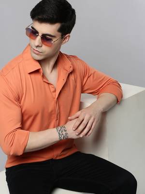 men's long sleeves solid coral shirt 1