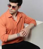 men's long sleeves solid coral shirt