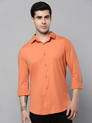 men's long sleeves solid coral shirt 2