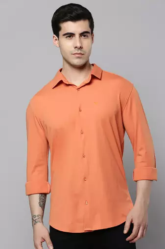 men's long sleeves solid coral shirt