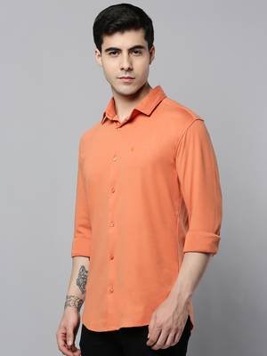 men's long sleeves solid coral shirt 3