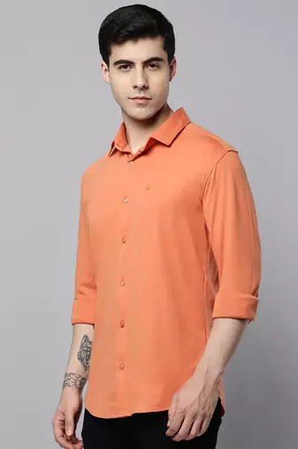 men's long sleeves solid coral shirt